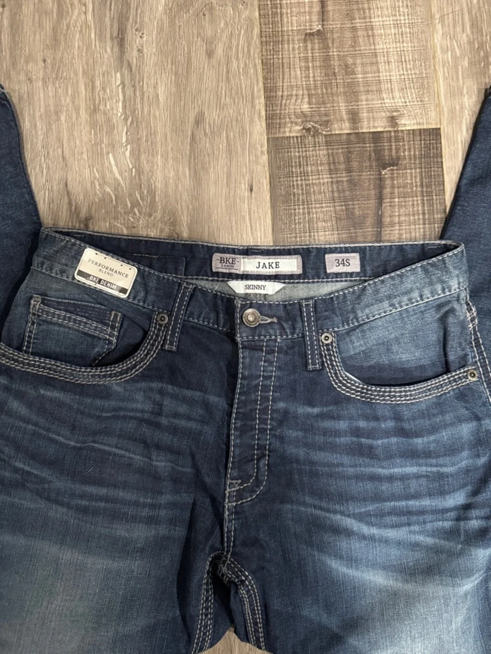 BKE DENIM JAKE SKINNY 34S Men’s Straight Jeans in Deep Blue Wash - Picture 2 of 4